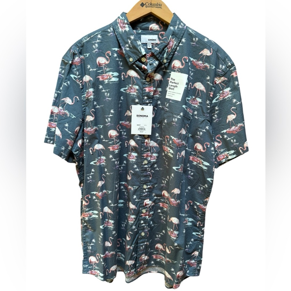 NWT‎ Sonoma The Perfect Length Flamingo Button Down Shirt